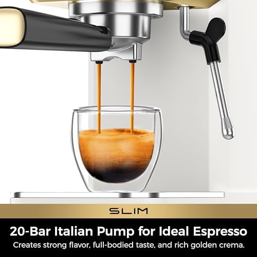 CHULUX Slim Espresso Machine with Milk Frother for Home Latte, White & Gold - Image 2