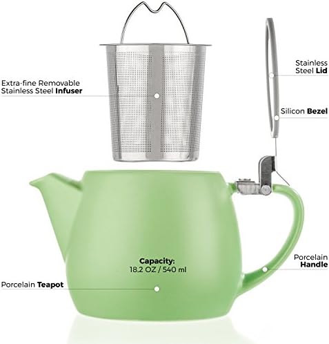 Tealyra - Pluto Porcelain Small Teapot Lime - 18.2-ounce (1-2 cups) - Matte Finish - Stainless Steel Lid and Extra-Fine Infuser To Brew Loose Leaf Tea - 540ml - Image 5