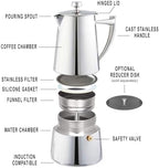 Cuisinox Roma Stovetop Espresso Maker COF-10R, Stainless Steel Coffee Percolator Stovetop, Heat-Resistant & Non-Reactive, 10-Cup Italian Espresso Maker Easy to Clean, Durable Stove Top Percolator - Image 4