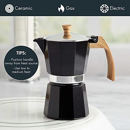 Primula Aluminum Stove Top Espresso Coffee Maker, Percolator Coffee Pot for Moka, Cuban Coffee, Cappuccino, Latte and more, Perfect for Camping, 6 Cup, Black - Image 5