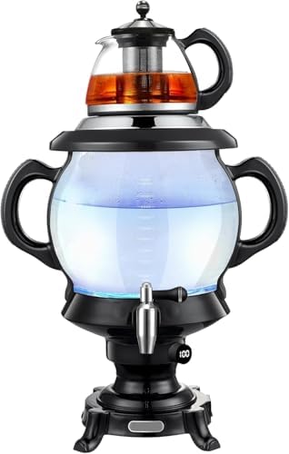 Electric Digital Samovar Russian Persian Turkish Tea Maker Water Kettle Glass Teapot 4.5+1=5.5 Liter 110V 1100w Auto Shut Off, Keep Warm Black by Unknown