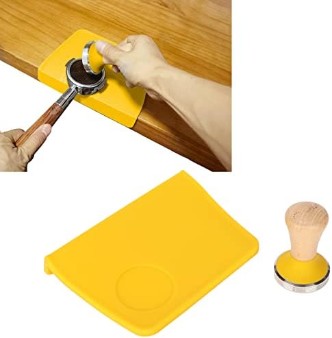 Coffee Powder Press Tool Set Wooden Handle Flat Base Hammer Non Slip Silicone Tamper Mat with Slot (Yellow), Miokyclgogwfbnra7-14 - Image 4