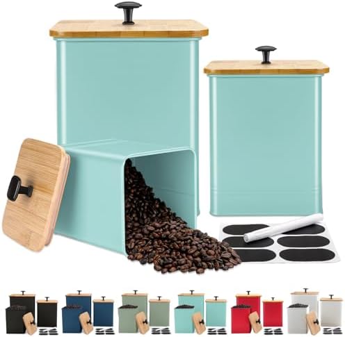 Kitchen Canisters Set of 3, Metal Flour Sugar Storage Containers with Airtight Lids-Canisters Sets for Kitchen with Customizable Chalkboard Labels & Marker Pen-Spice, Coffee Storage Jars(Blue) by Unknown