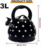 3.2 Quart Tea Kettle Stovetop Whistling, White and Black Polka Dots TeaKettle Stainless Steel Tea Pot, Suitable for All Heat Sources - Image 3