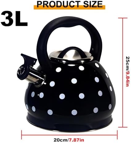 3.2 Quart Tea Kettle Stovetop Whistling, White and Black Polka Dots TeaKettle Stainless Steel Tea Pot, Suitable for All Heat Sources - Image 3