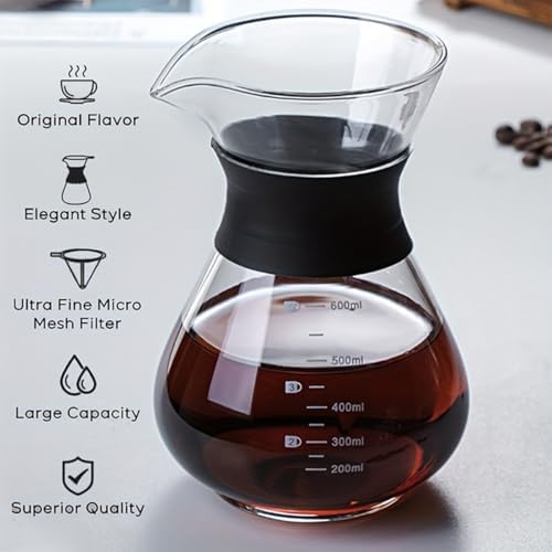 2PCS Pour Over Coffee Maker with Stainless Steel Filter, Glass Coffee Maker Drip Pot with 100pcs Filter Paper, Reusable Glass Coffee Pot Manual Coffee Dripper Brewer for Cafetera, Coffee (2PCS 600 ml) - Image 7