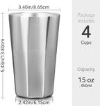 Beasea Stainless Steel Cups 15 oz, 4 Pack Large Stackable Double Wall Insulated Stainless Steel Tumbler Bulk for Drinking Metal Pint Glasses Tin Cups Home Restaurant Office Party Camping - Image 2