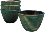 Ebros Gift Pack Of 4 Japanese Traditional Tetsubin Style Textured Surface Cast Iron Tea Cups Teacups Drinkware Tea Service Far East Decorative Accent (Green With Gold Hues) by EbrosGift