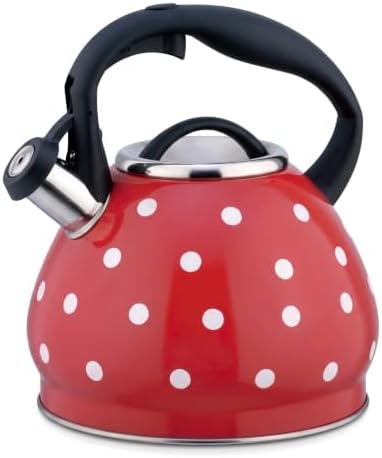 2026 Upgraded Whistling Tea Kettle Stovetop, 3.2qt 304 Stainless Steel Teapot with Polka Dot Design, Retro Cool Touch Teakettle for Gas Induction Electric Stove Red 3.2 Quarts by Unknown