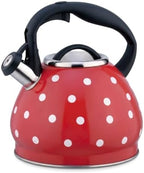 2026 Upgraded Whistling Tea Kettle Stovetop, 3.2qt 304 Stainless Steel Teapot with Polka Dot Design, Retro Cool Touch Teakettle for Gas Induction Electric Stove Red 3.2 Quarts by Unknown