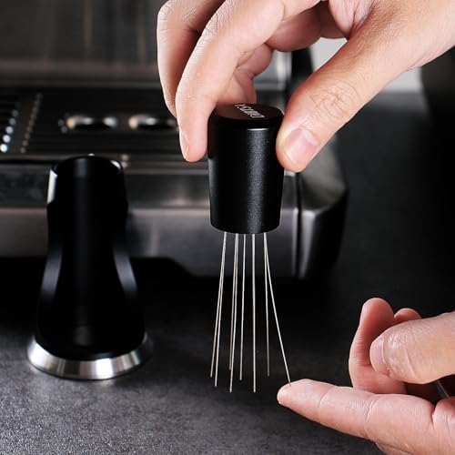 DIBTSA WDT Espresso Distribution Tool, 9 Needles Distributor, 304 Stainless Steel 0.35mm Needle Coffee Stirrer, Anodized Aluminum Handle With Stand, Matte Black - Image 3
