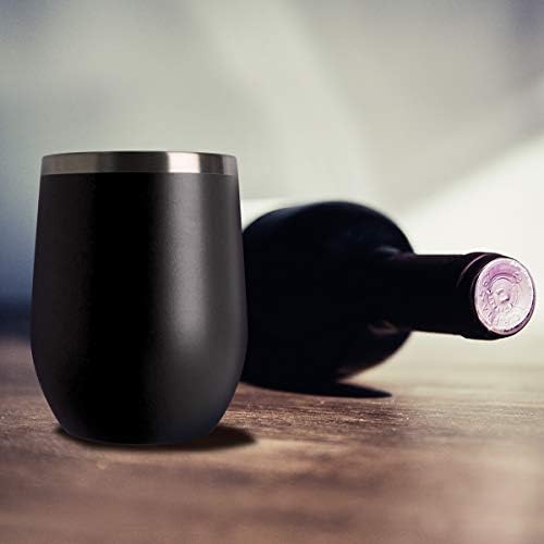 HASLE OUTFITTERS 12oz Wine Tumbler with Lid Stemless Wine Glasses Double Wall Vacuum Travel Mugs stainless steel Coffee Cup for Cold & Hot Drinks Wine Coffee Cocktails Beer 6 Pack Black - Image 6