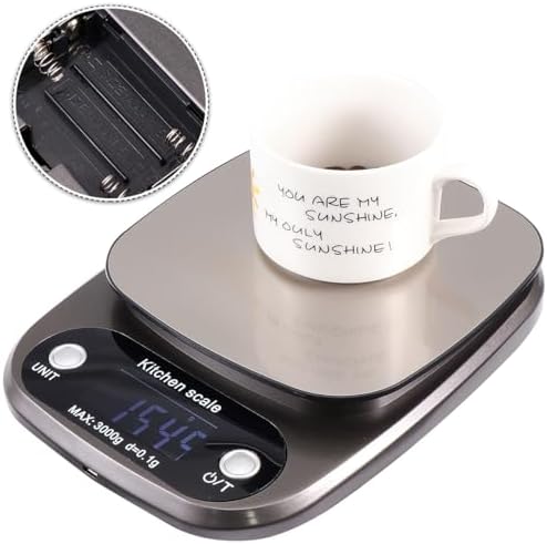 Kitchen Scale 3kg 0.1g Rechargeable Stainless Steel for Kitchen Use by PRETYZOOM