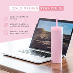 STRATA CUPS Pink Skinny Tumblers with Lids and Straws (12 pack) - 16oz Double Wall Acrylic Tumbler, Tall Matte Skinny Tumblers, Bulk with Free Straw Cleaner, Reusable Cups - Image 2