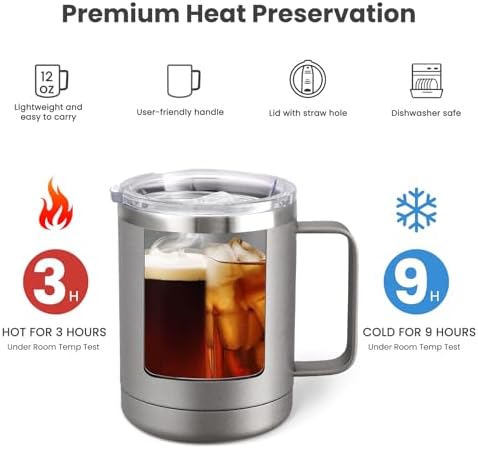 MEWAY 12oz Coffee Mug With Handle 8 Pack Bulk,Stainless Steel Insulated Travel Tumblers With Sliding Lid,Double Wall Vacuum Camping Cup for Hot & Cold Drinks Tea (Cold Grey,Set of 8) - Image 3