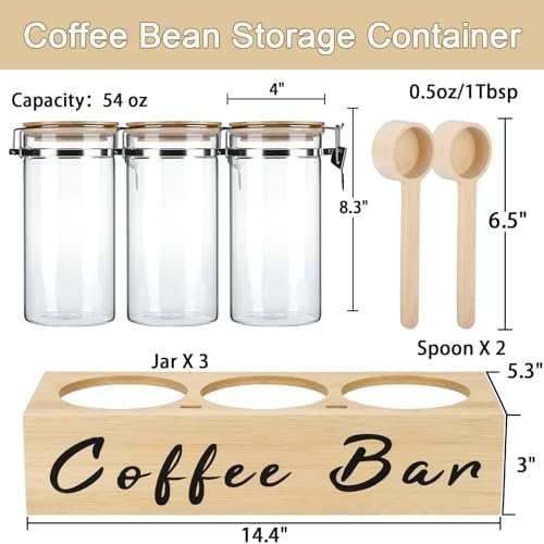 3PCS 54oz Wood Glass Coffee Bean Storage Container with Shelf - Image 2