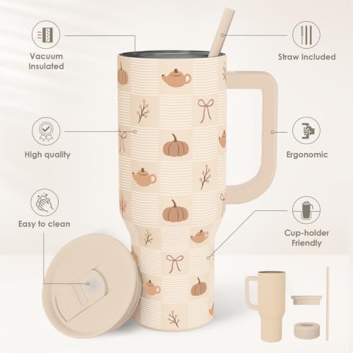 Fall Pumpkin Stainless Steel Slider Tumbler with Handle 40 Ounces with Lid, Travel Cup, Insulated Bottles for Girls Women - Image 2