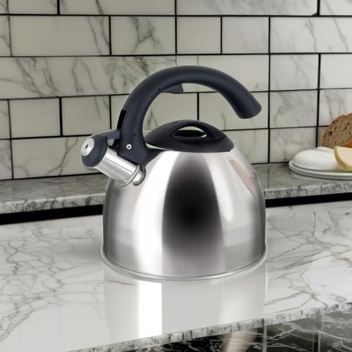 Mr Coffee Steamline 2 Quart Whistling Stainless Steel Tea Kettle with Black Handle - Image 3