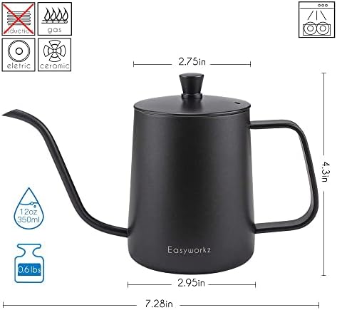 Easyworkz Gage Gooseneck Pour Over Coffee Kettle 12 oz (Black), Bundled with Easyworkz Retro Stainless Steel Coffee Spoon With Black Walnut Handle,10g - Measuring Spoon (Gunmetal) - Image 2