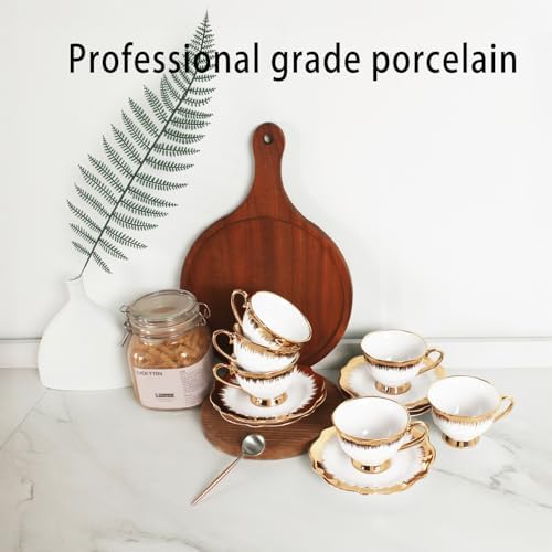 Coffee Mugs Set, 5.0 oz Ceramic Tea Cup with saucer, Espresso Cups 6-piece Rose Tea Cups and Saucers, Stackable Cups, for Latte, Cappuccino, Mocha, Cocoa (Golden) - Image 4