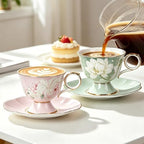KAMMAK Tea Cups Set of 2,Ceramic Floral Pattern Demitasse Cup - Image 5