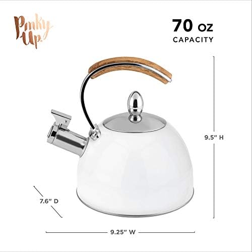 Pinky Up Presley Tea Kettle, Stovetop Stainless Steel Kettle, Whistling, Tea Accessory Gifts, Fast Boil Water Kettle, Wooden Handle, 70 Oz, White - Image 3