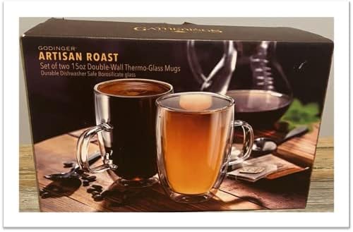 Godinger Handled Mug Double Wall Glass Coffee Cups Insulated for Drinking Espresso Latte Mocha Tea – 15 oz – Set of Two by Godinger