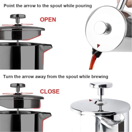 French Press Coffee Maker Silver Double Walled Coffee Press With 3 Filter Screen Stainless Steel French Press Precision Filtration For Coffee & Tea, Home, Travel(350ml/12oz) - Image 4