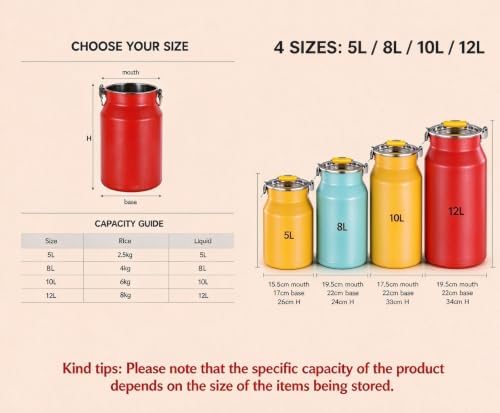 Airtight Sealed Rice Storage Container with Handle, Metal Kitchen Canister for Flour Grains Cereal Coffee Beans Pantry Use(8L,Red) - Image 2