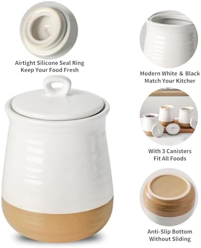 Ceramic Food Storage Jars,25 Oz Porcelain Kitchen Canisters with Airtight Lids Set of 3,Flour Containers for Countertop,Farmhouse Decor Serving Ground Coffee,Tea,Sugar,Pasta and Rice,White＆Yellow - Image 5