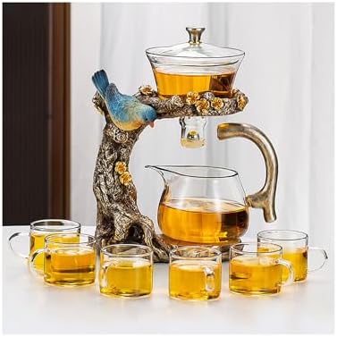 YUDIZWS Lazy Kungfu Drip Teapot,Heat Resistant Tea Set,Sturdy High Borosilicate Glass Teapot,Magnetic Water Diversion Semi-Automatic Teapot Set Magic Tea Set of Holiday Gifts,Bird tea set by YUDIZWS