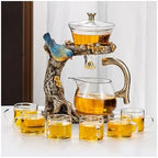 YUDIZWS Lazy Kungfu Drip Teapot,Heat Resistant Tea Set,Sturdy High Borosilicate Glass Teapot,Magnetic Water Diversion Semi-Automatic Teapot Set Magic Tea Set of Holiday Gifts,Bird tea set by YUDIZWS