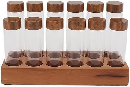 Fydun Clear Glass Coffee Bean Storage Jar, Tubes with Walnut Wood Stand Lid Coffee Bean Storage Tube Cellars Single Dose Container for Kitchen Row 6 Holes Jars & Canisters One of (#12) by Fydun