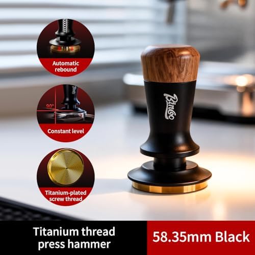 Bincoo 58mm Espresso Tamper Spring Loaded Espresso Press,Calibrated Consistent Pressure Coffee Tamper with Wood Handle, Professional Barista Tool for Espresso Machine, Coffee Tamper (black) - Image 3