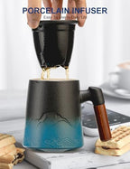 suyika Tea Cup with Infuser and Lid, Gradient Black & Blue, 15.2oz /450ml - Image 5