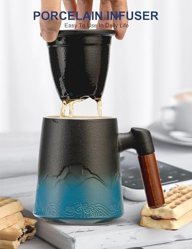 suyika Tea Cup with Infuser and Lid, Gradient Black & Blue, 15.2oz /450ml - Image 5