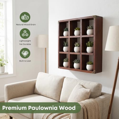 9 Slot Coffee Mug Display Rack - 17in Wall Mounted(Rustic Walnut) - Image 5