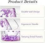 Double Wall Glass Coffee Mug with Dry Flowers, 200ml Clear Tea Cup(Purple) - Image 4