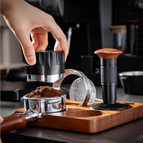 6 Piece Espresso Setup Kit Featuring Wood Tamping Station Tamper Distributor Dosing Ring Brush and Puck Screen for Home or Small Office (58MM) - Image 6