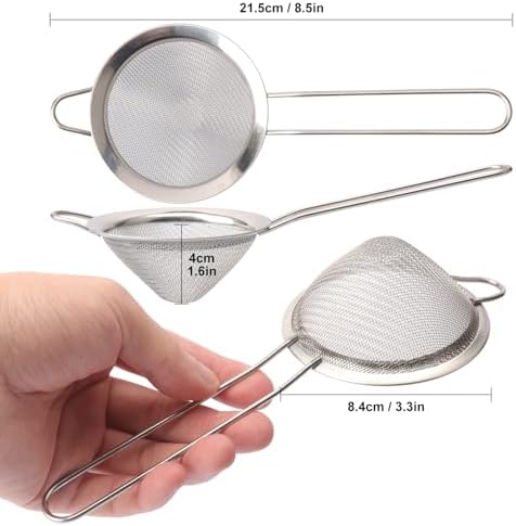15 Packs Fine Mesh Strainer, 304 Stainless Steel Cone Shaped Cocktail Strainer, 3.2 inch Small Mesh Sieve for Tea, Cocktails, Juice & Cooking, Dishwasher Safe - Image 2