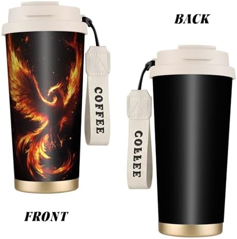 Galaxy Phoenix Double Wall Vacuum Insulated Coffee Tumbler Traditional 316 Stainless Steel Travel Mug with Handle and Straw Leakproof Coffee Cup for Tea Iced Drinks Black - Image 2