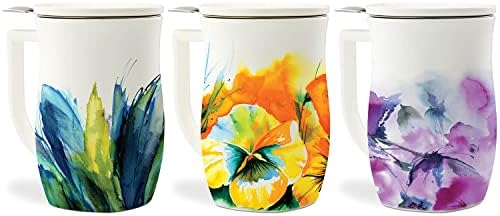 Tea Forte Ceramic Fiore Tea Cup with Infuser, Verbena Blossom, 14 oz - Image 4