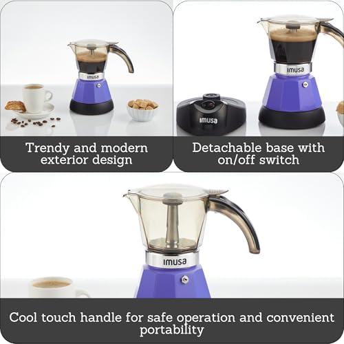 IMUSA 3 or 2 Cup Electric Espresso Maker with Cool-touch Handle, Purple - Image 2
