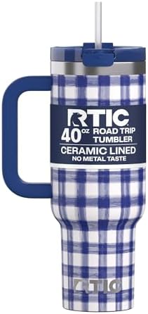 RTIC 40oz Road Trip Tumbler, Insulated, Ceramic Lined, Cobalt Gingham by RTIC