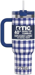 RTIC 40oz Road Trip Tumbler, Insulated, Ceramic Lined, Cobalt Gingham by RTIC
