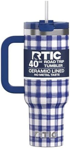 RTIC 40oz Road Trip Tumbler, Insulated, Ceramic Lined, Cobalt Gingham by RTIC