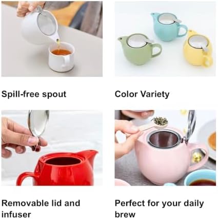 Zero Japan 34 oz Ceramic Teapot with Infuser for Loose Tea - Smooth-Pour Spout, Dishwasher Safe Large Ceramic Loose Leaf Tea Pot (Stainless Steel Infuser & Lid Removable), White - Image 3