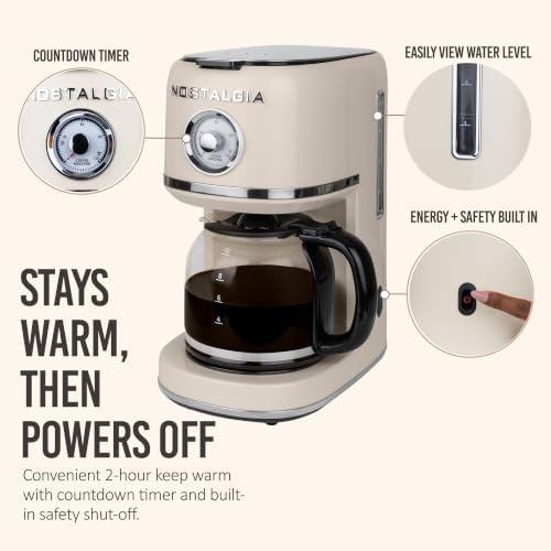 Nostalgia Classic Retro 10 Cup Coffee Maker, Cream - Image 5