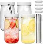 Mapoxy 32oz Mason Jars Cups with Plastic Lids & Straws 4 Pack by Mapoxy