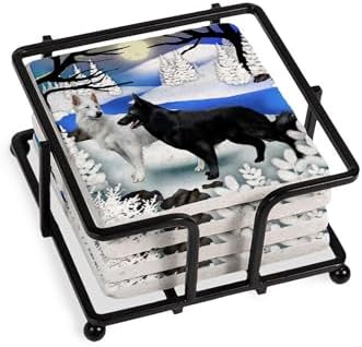 CafePress BLACK &Amp; WHITE GERMAN SHEPHERD DOGS Tile Coaste Tumbled Stone - Set of 4 Coasters Set of 4 w/holder by CafePress